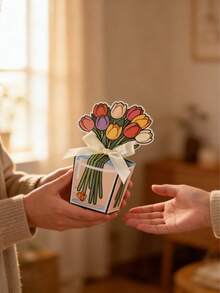 10pcs Floral Party Gift Boxes, Hand-Painted Transparent Small Fish Vase Decor, 3D Flower Small Gift Boxes With Ribbons, Creative Romantic Tulip Flower Gift Boxes, Colorful Tulip Pattern Suitable For Birthday, Wedding, Anniversary, Party, Confession, Housewarming - Surprise Small Gifts For Family And Friends - Multicolor - View 5