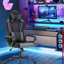 PayLessHere Ergonomic Racing Desk Chair Gaming Chair Computer Chair With Armrests 360° Swivel & Caster Pu Desk Task Chair Executive Headrest Lumbar Support For Back Pain Women Men And Adults (Grey) - 灰色 - 查看 8