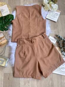 Women's Vest And Shorts Set With Bag SP018 - Màu Khaki - Xem 5