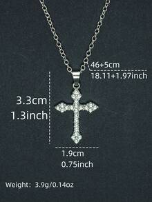 1件女士时尚吊坠项链，银色合金材质，镶嵌仿钻十字架造型，带延长链，经典哥特朋克嘻哈复古风格首饰，适合派对、节日、日常佩戴 - 彩色 - 查看 8