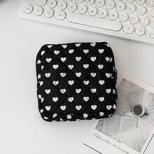 Printed Sanitary Napkin Storage Bag, Portable Large Capacity Menstrual Bag, Student Period Bag, Small Wallet, Stationery Pencil Case, Washable Makeup Bag - 白色心形 - 查看 3