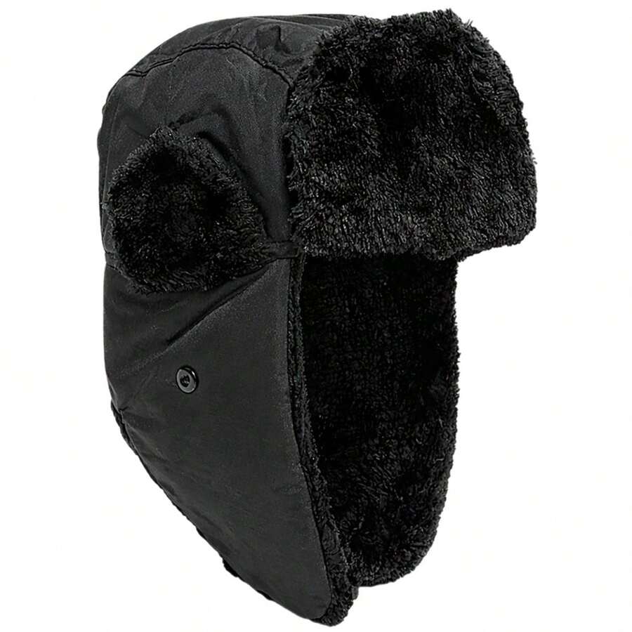 Black Ushanka Hat Russian Aviator Cold Wool Ear Protection Peruvian Aviator Winter Hat - 黑色 - 查看 1