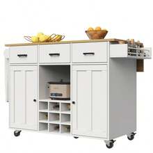 Dining Trolley, Kitchen Cart, Removable Dining Trolley With Worktop, Napkin Holder And Spice Rack, Adjustable Dividers, Sideboard, Kitchen Furniture, Wood-Effect Tabletop, White