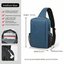 Cross-Body Chest Bag, Water-Resistant Messenger Bag With Compartment For 8-14 Inch Tablet/Laptop - Blue - View 5