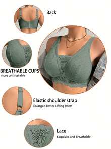 Plus Size Women Lace Patchwork Seamless Underwear, Suitable For Daily Wear And Various Occasions - Army Green - View 5