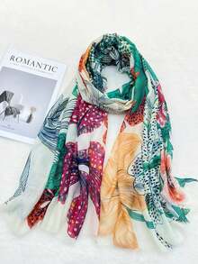 1pc Floral Print Detachable Chiffon Scarf, Summer Headscarf & Neck Wrap - Multicolor - View 6