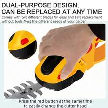 二合一电动绿篱修剪机，手持式家用灌木草坪修剪机，草坪割草机，园艺工具，适用于花园除草、修剪和景观美化 - 黃色 - 查看 9