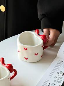 1pc Heart-Shaped Ceramic Coffee Mug, Korean Minimalist Ins Style Creative Personalized Ceramic Mug, Heart-Shaped Cup & Bowknot Handle, Handmade Coffee Cup, Suitable For Home, Restaurant, Cafe - Cute, Creative, Personalized Breakfast Cup, Tea Cup, Coffee, Perfect Birthday And Holiday Gift - Multicolor - View 16