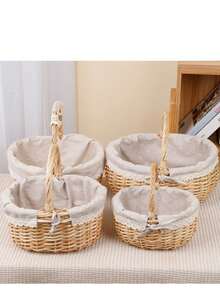 Pink Plaid Removable Lining Wicker Picnic Basket, Wedding Gift Wicker Basket, Bridesmaid Basket, With Removable Lining, Handwoven Basket, Suitable For Home Display And Storage, Party Display, Can Be Used To Store Fruits, Wine, Candies And Beverages, Suitable For Camping, Outdoor Activities, Halloween, Easter, Weddings, Birthdays, Garden And Patio Holiday Decorations, Christmas Decorations - Ginger - View 8