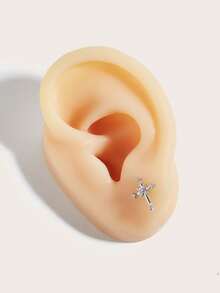 1pc Fashionable Minimalist Diamond Cross Stainless Steel Stud Earrings, Suitable For Women's Daily Wear - Cross - View 4