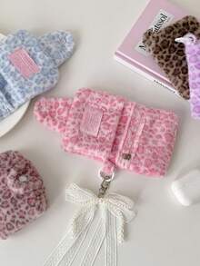 1pc Leopard Print Plush Snap Coin Purse, Cute Keychain Wallet, Student Card Holder - Multicolor - View 6
