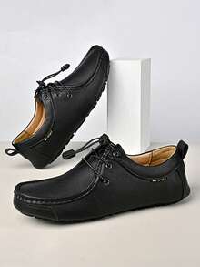 Giày lười nam, màu trơn, kiểu dáng đơn giản, đế bằng mềm mại, thoải mái, đa năng, phù hợp cho hoạt động ngoài trời, giày thể thao nam thường ngày, giày lười mũi tròn cỡ lớn dành cho nam, giày thuyền màu trơn - màu đen - Xem 4