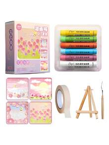 Profesional Art Pintura Pastel Óleo Con Caballete Madera Set - Historia de la flor - Ver 3