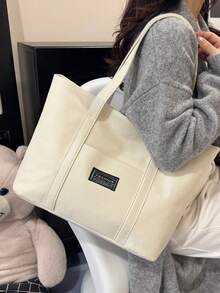 Túi xách đeo vai unisex thời trang màu trơn bằng da PU, phù hợp cho các dịp thường ngày, đi làm, mua sắm, du lịch và các sự kiện khác. - trắng - Xem 9