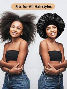 1pcs Silk Sleep Bonnet Set - Satin Hair Wrap For Curly/Natural Hair With Soft Elastic Band (Black & Gold), Gentle Night Cap For Hair Protection & Frizz Control - 彩色 - 查看 4