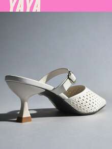 Women's Summer Bright White French Retro Hollow-Out High Heels | The Retro Revival Of Mules | Hollow-Out Breathable Design - White - View 4