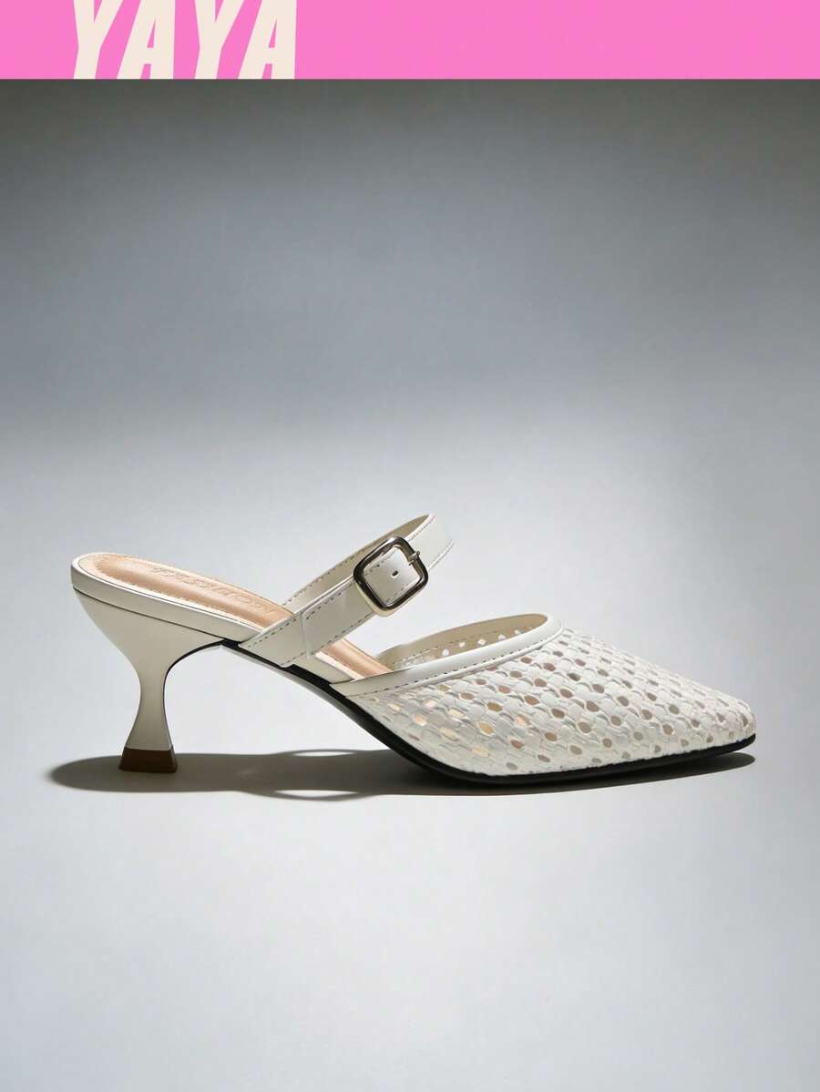 Women's Summer Bright White French Retro Hollow-Out High Heels | The Retro Revival Of Mules | Hollow-Out Breathable Design - White - View 1