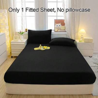 1件柔软透气黑色图案床笠，舒适床垫保护套，适用于卧室、客房和宿舍，床上用品罩（不含枕套）