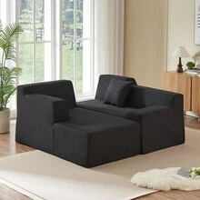 YOGLAD Modern Minimalist L-Shaped Corduroy Sectional Sofa, Cream Wide Striped Upholstered Couch, Plush Deep Seat Sofa With High Back Support, Contemporary Corner Sofa For Living Room Apartment Home - màu đen - Xem 6