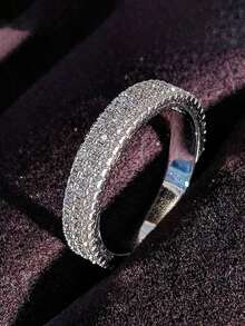 1 Stück Luxus Kubikzirkonia Dekorationsring, Geschenk für Frauen am Valentinstag und Hochzeitsfeier Schmuck - Silber - Übersicht 3