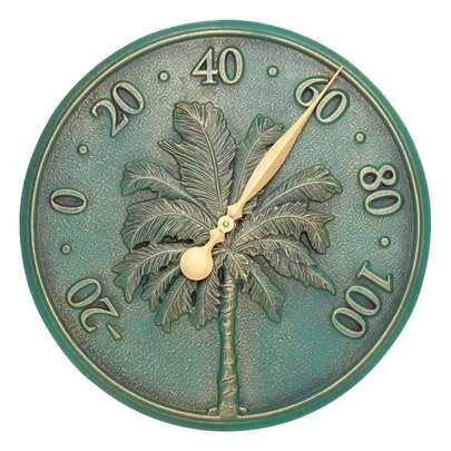 Whitehall Palm Tree Thermometer, Bronze Verdi, 16" Dia.