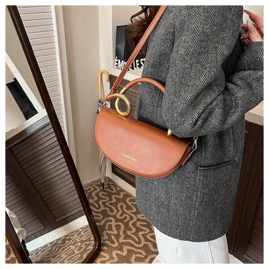 Saddle-Style Handbag Underarm Bag Versatile Casual Work Bag Crossbody Shoulder Bag - 棕色 - 查看 1