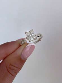 1pc 925 Sterling Silver Luxury Rectangular 2ct Cubic Zirconia Ring, Women's Vintage Party Birthday Ring, Fashion Jewelry Gift - 枝蔓長方 - 查看 6