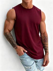 Men's Summer Casual Sleeveless Round Neck Tank Top - Burgundy - View 2