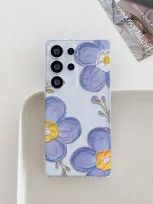 1pc Creative Fashionable Graffiti Purple Flower Pattern High Transparency Phone Case, Anti-Fall Anti-Scratch Anti-Fingerprint Clear TPU Soft Shell, Camera Lens Protection Compatible With Samsung, Nothing, Pixel, INFINIX, Redmi - Multicolor - View 2