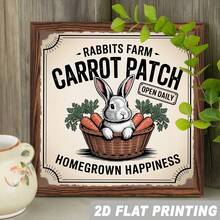 2D Flat 1pc, Rabbits Farm Carrot Patch Open Daily Homegrown Happiness Wooden Framed Sign Farmhouse Theme Wall Hanging Vintage Bedroom, Kitchen, Living Room, Decorative Signs & Plaques 8x8 Inch - Multicolor - View 1
