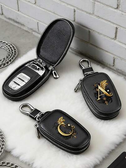 Zipper Keychain - With Gold Letter, PU Leather Organizer, Suitable For Car, Home And Office - Perfect For Graduation, Teacher's Day - Unisex Design, Travel Accessory, Elegant Jewelry, High-Quality Craftsmanship, Professional Accessory, Great Gift For Classmates And Friends, Imitation, Mini, Minimalist Style, Perfect Wedding And Holiday Gift Or Accessory For Ladies Handbag, Keychain, Valentine's Day Gift