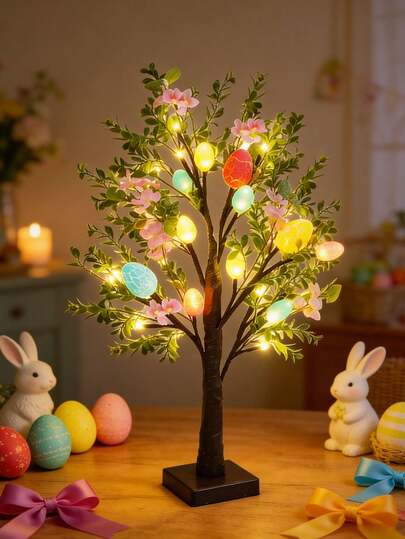 Easter Decorations Easter Tree With Eggs, Spring Desktop Decor, LED Lights With Timer For Easter Decoration, Centerpiece Decor, Fireplace Decor, Holiday Decorations