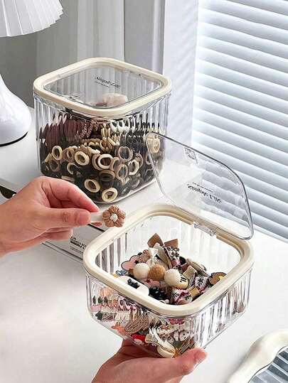 1pc Multi-Functional Dust-Proof Cosmetic Storage Box, Hair Accessory Organizer, Makeup Box, Desktop Trash Can, Women's Organizer Box, Travel Essential, Dorm Storage, Autumn Decor