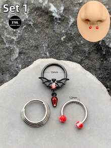 Bộ 3 chiếc khuyên mũi Gothic 16G hình đầu lâu, khuyên mũi hình dơi, khuyên mũi hình trái tim, khuyên môi bằng thép không gỉ, khuyên mũi hình trái tim màu đỏ đen, khuyên mũi hình móng ngựa, khuyên mũi hình bàn cờ đen trắng, khuyên mũi dạng vòng có khớp nối, khuyên tai sụn, khuyên tai vành tai, khuyên tai sụn tai, khuyên mũi dạng vòng, khuyên mũi dạng dây chuyền cho nam nữ, quà tặng 10mm, trang sức dự tiệc, hẹn hò, Giáng sinh, Halloween, đeo hàng ngày. - màu đen - Xem 7