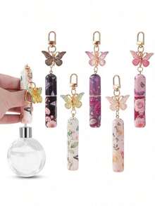 1/2pcs Crystal Butterfly Pendant Perfume Sub-Bottling, With Keychain Flower Butterfly Print Pattern Cosmetic Bottle, Women'S Bag Pendant, Bottom Filling Perfume Sub-Packaging Tool, Birthday Gift For Family And Friends, Holiday Gift, Suitable For Travel Portable 5ml - 彩色 - 查看 6