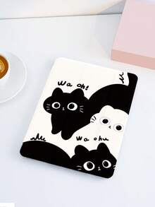 1pc Black & White Cat Pattern Design Flat Tablet Protective Case, With Pencil Slot, Anti-Drop, Tri-Fold Tablet Stand Protective Shell, Compatible With IPad 10.2", IPad Pro 11" 2021/2020/10th Gen, IPad (A16) 11" 11th Gen 2025, IPad 8th/9th/10th Gen, Compatible With Samsung Galaxy Tab A8 10.5" 2022, Matepad 10.4"/Tab, Romantic Gift - Multicolor - View 2