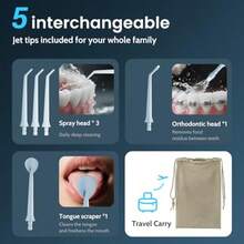 irrigadores bucales hilo dental eléctrico para adultos y niños, palillos dentales de agua, limpieza portátil de viaje, cuidado dental con bolsa - Blanco - Ver 5