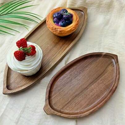 1个木质托盘 - 叶子/云朵造型托盘，多用途托盘，可用于盛放蛋糕、甜点、奶酪、水果，适用于餐厅、厨房、餐桌，是招待客人、生日派对、母亲节、开斋节、毕业典礼、户外聚会的理想之选。