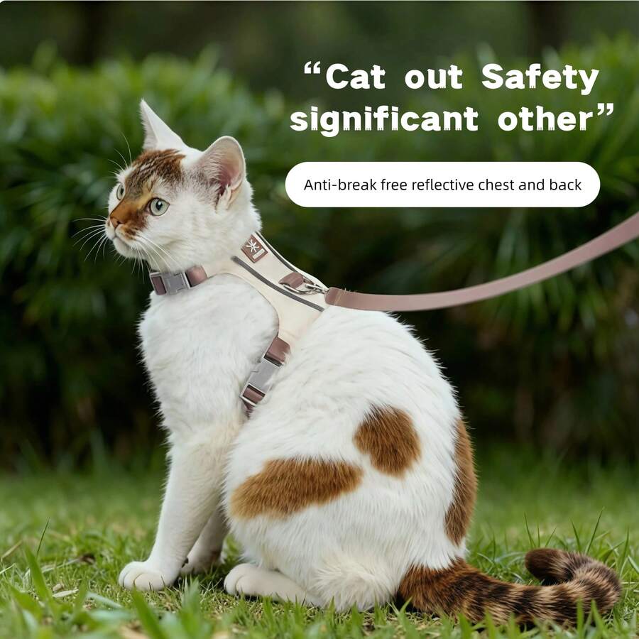 New Cat Leash Vest Type Cat Chest Back Anti-Break Free Cat Strap Lightweight Cat Chest Back Reflective Pet Chest Back - Beige - View 1