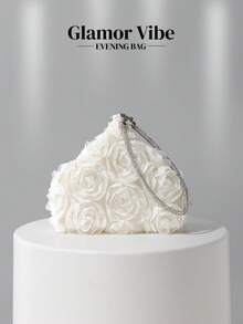 复古花卉手提包/手拿包，优雅白色玫瑰花卉设计晚宴包，搭配水钻手链手提包，纯色水桶包，新娘手拿包，适合正式晚宴、舞会、派对、婚礼、聚会、礼品 - 白色 - 查看 8