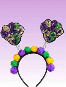 1pc Carnival Glitter Face Mask Headband, Carnival Party Decorative Headpiece - Multicolor - View 12