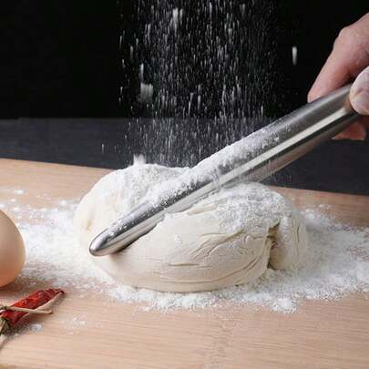 1个简易不锈钢擀面杖，适用于烘焙，非常适合擀制糖、饼干、馅饼、饺子、馄饨和披萨面团，配有双尖不锈钢擀面杖