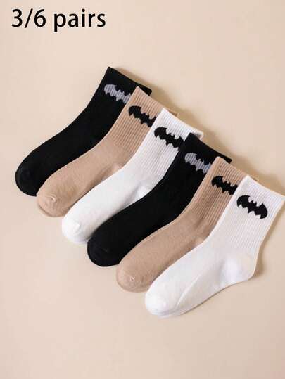 3 par/6 par unisex tecknade fladdermus- och djurtryckta strumpor till vaden, och mångsidiga, lämpliga för vår/sommar och alla årstider