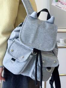 1pc Minimalist Large Capacity Multi-Pocket Striped Backpack - Grey - View 4
