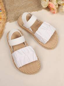 1双白色儿童/青少年布艺交叉弹力套脚圆头时尚简约优雅休闲平底泡沫凉鞋，适合3-15岁男孩女孩，日常休闲、聚会、上学、散步、旅行、度假、户外活动穿着，2026春夏新款 - 白色 - 查看 4