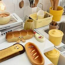 1pc Plush Bread Shaped Cartoon Pencil Case, Cute Soft Toast Style Emotional Stationery Bag, Interesting Creative Zipper Durable Pencil Pouch Office Supplies Kids Pencil Bag, Large Capacity Student Unique Stationery Box Pencil Case Baguette Pencil Bag School Supplies - Multicolor - View 3