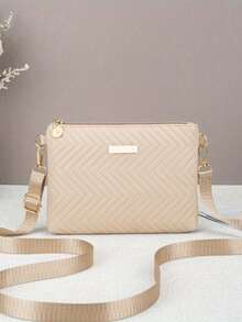 Women's Fashion Rhombus Woven Metallic Shiny, Chain Shoulder Crossbody Bag - Apricot - View 6