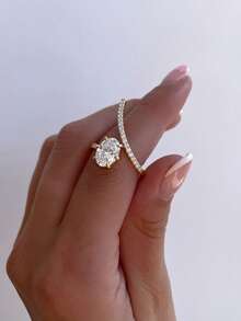 1枚S925纯银蛋形弧形钻石戒指，女士戒指，精致独特，适合舞会、聚会和派对，精美女士珠宝礼品 - 蛋形弧線 - 查看 4