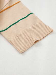 Acelitt Colorblock Striped 3/4 Sleeve Off Shoulder Casual Knit Top, Suitable For All Seasons - Apricot - View 9