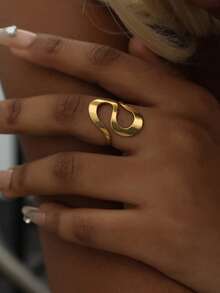 Modischer breiter vertikaler Streifen Ring aus goldfarbenem Titan-Stahl, minimalistisches Nischendesign, vielseitiger Fingerring - Gold - Übersicht 6